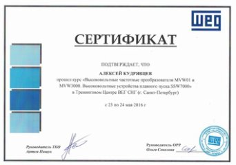 Сертификат WEG инженер Сертификат WEG